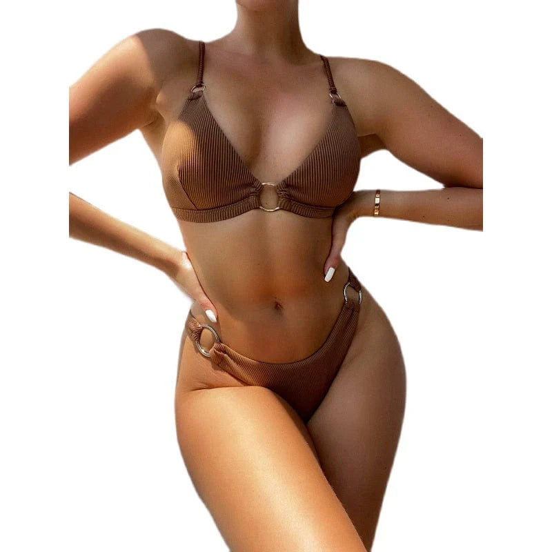 Chic Showlu Fashion Triangle Split Swimsuit, European style bikini set with adjustable triangle top and matching bottom.