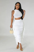 Chic women's two-piece summer outfit by Showlu Fashion featuring a stylish top and matching skirt set.