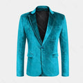 Men's slim fit velvet blazer with one-button notch lapel, long sleeves, stylish casual and formal jacket in deep velvet fabric.
