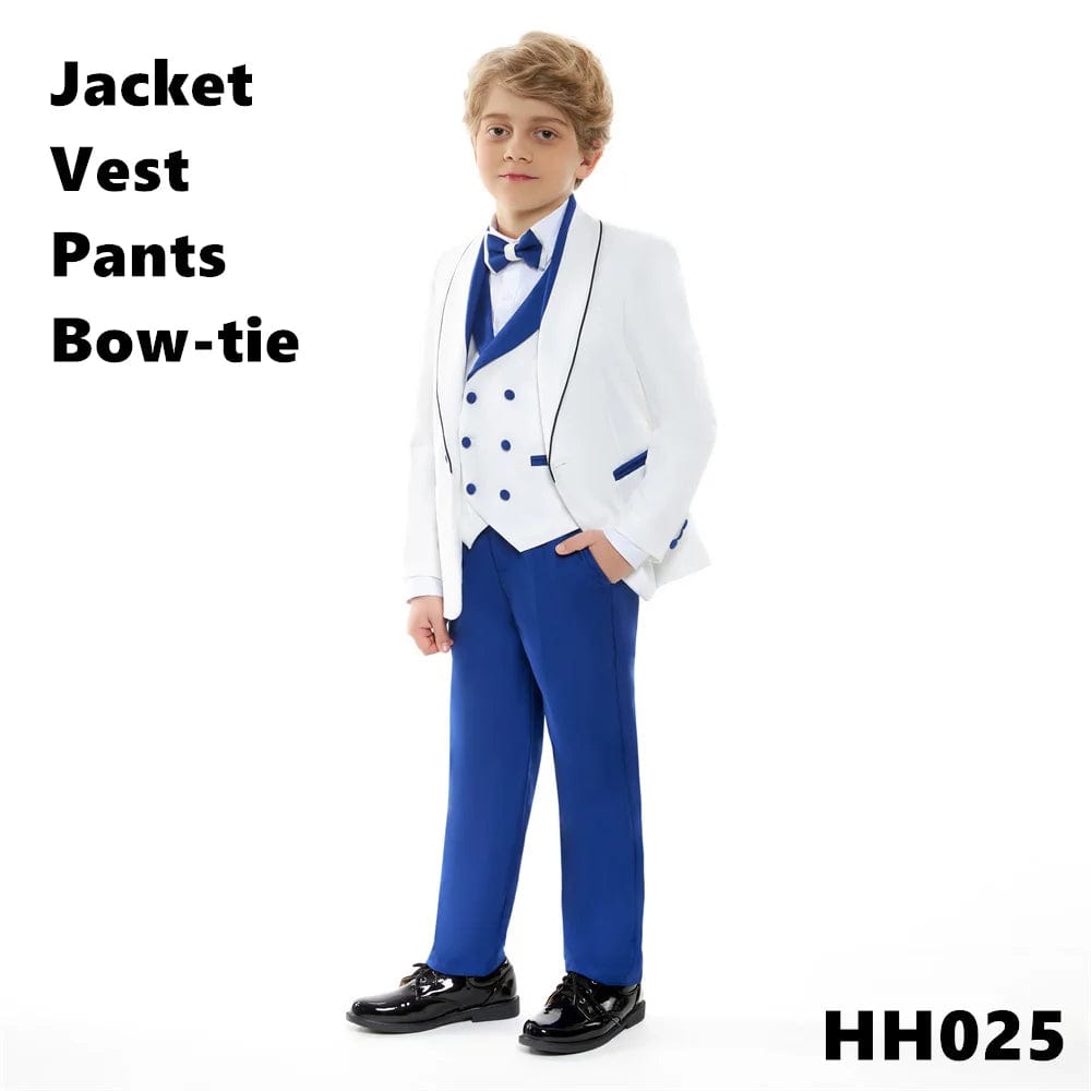 Child Royal Blue Formal Slim Fit Suit Set Boys Birthday Performance Photography Costume Kids Blazer Vest Pants Bowtie Outfit - SHOWLU FASHION STORE