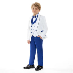 Child Royal Blue Formal Slim Fit Suit Set Boys Birthday Performance Photography Costume Kids Blazer Vest Pants Bowtie Outfit - SHOWLU FASHION STORE