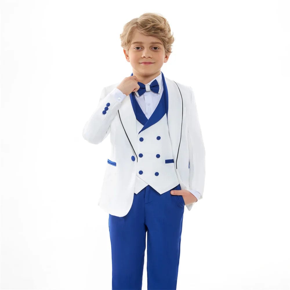 Child Royal Blue Formal Slim Fit Suit Set Boys Birthday Performance Photography Costume Kids Blazer Vest Pants Bowtie Outfit - SHOWLU FASHION STORE