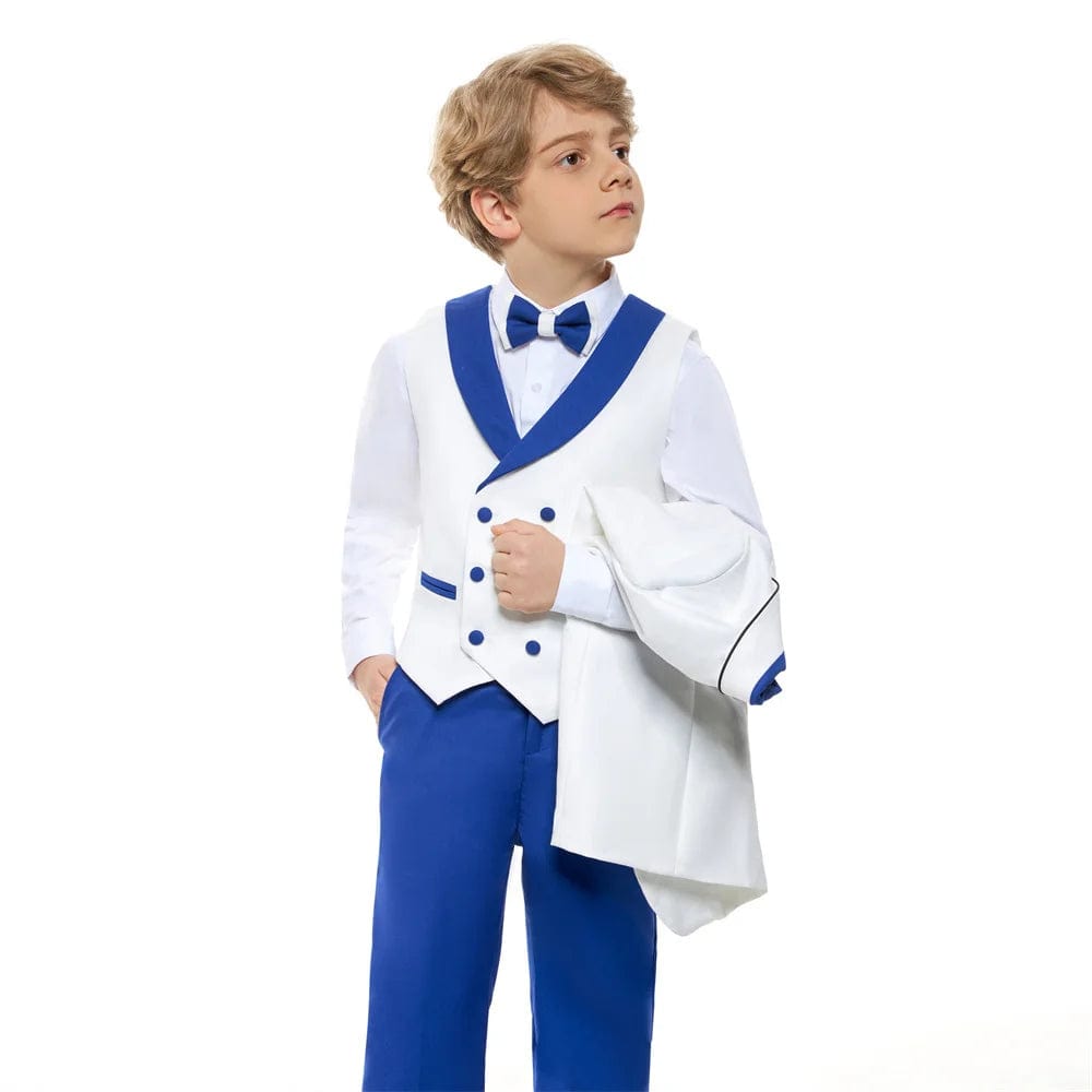 Child Royal Blue Formal Slim Fit Suit Set Boys Birthday Performance Photography Costume Kids Blazer Vest Pants Bowtie Outfit - SHOWLU FASHION STORE