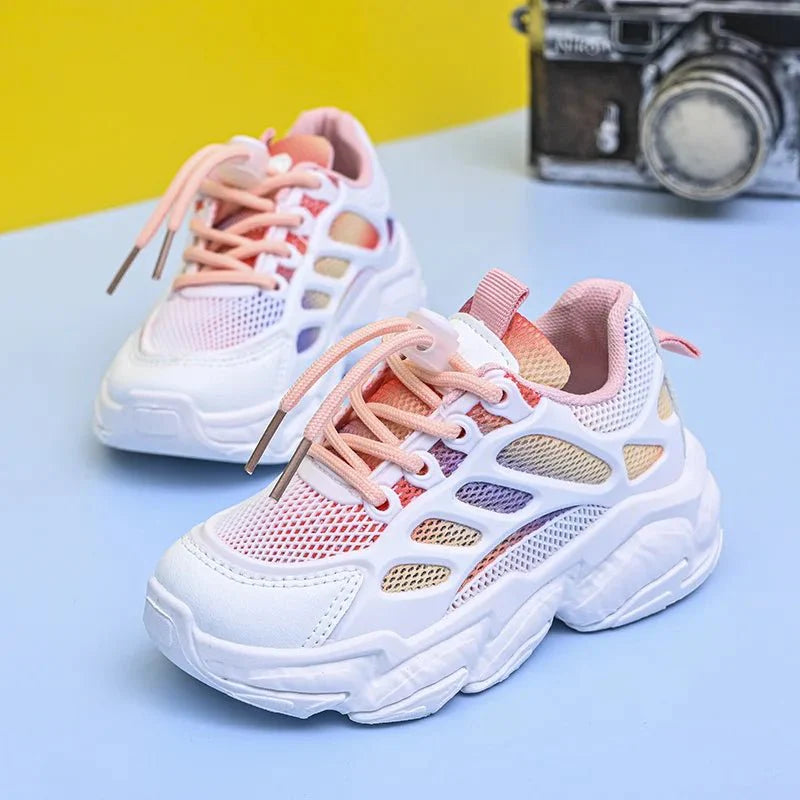 SHOWLU Kids breathable mesh sneakers with anti-slip soft bottoms, suitable for boys and girls, casual and comfortable footwear.