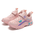 Pink leather girls' sneakers by SHOWLU FASHION, breathable kids' running shoes with comfortable flat soles for casual sports.