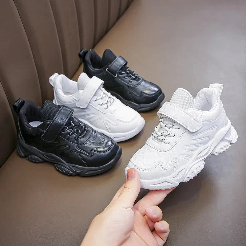 Kids white running shoes by SHOWLU FASHION STORE, breathable PU leather sneakers for boys and girls, comfortable for school and sports.