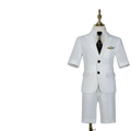 Silver Manqi boys' white short-sleeved summer suit for piano performance, featuring a stylish design with a floral detail.
