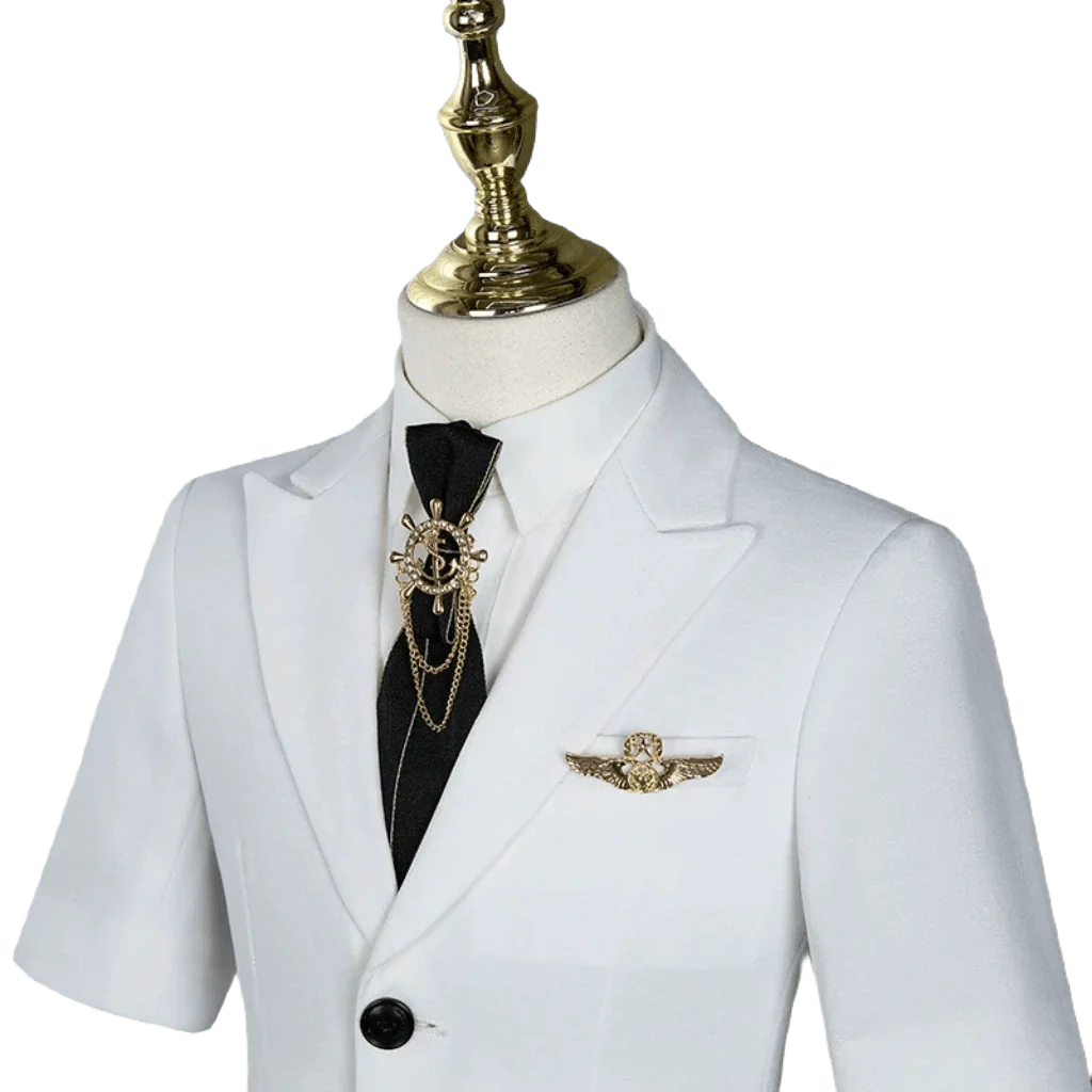 Silver Manqi boys' white short-sleeved summer suit for piano performance, featuring a stylish children’s dress with floral details.