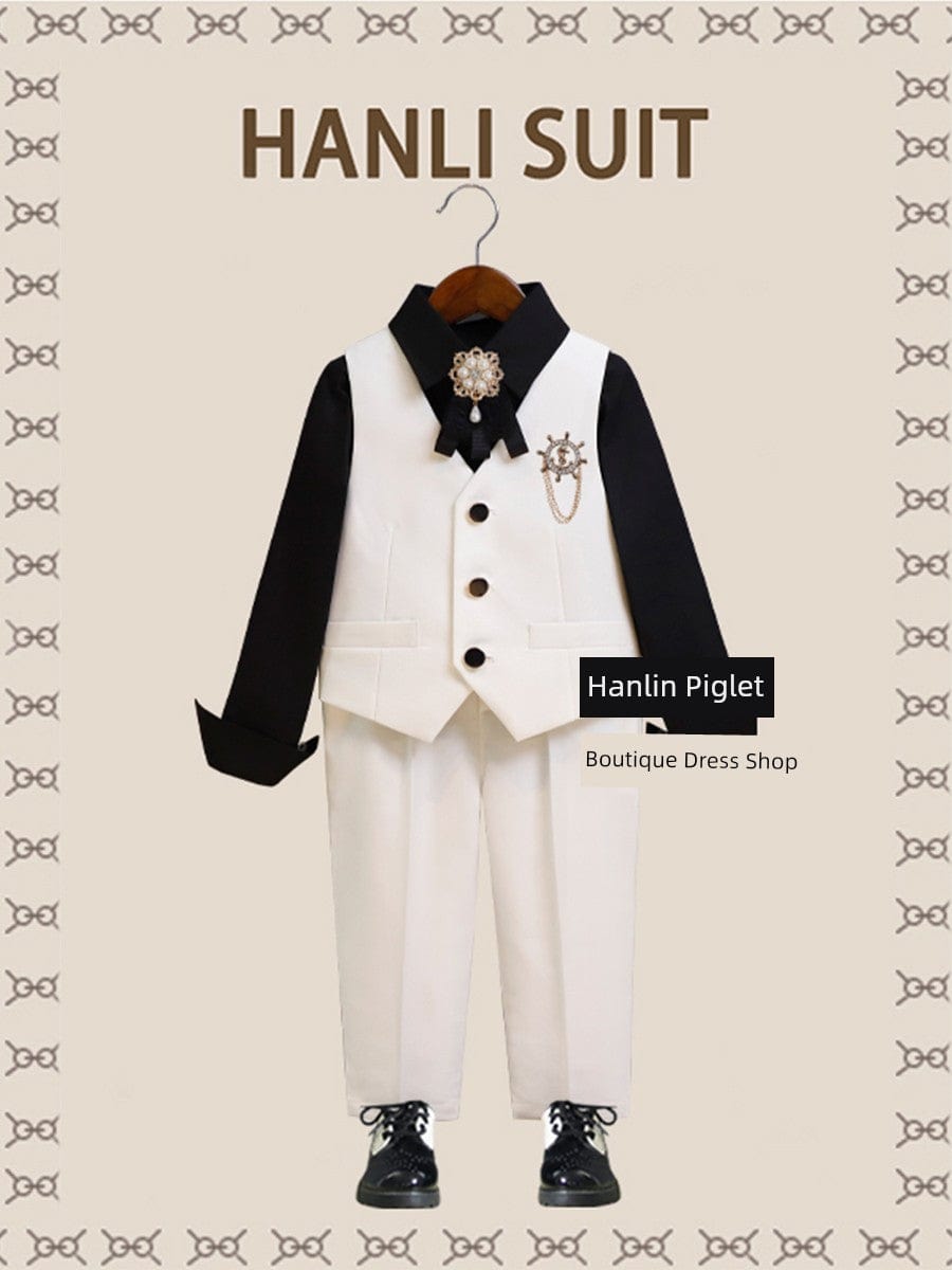 Children's British style suit by Hanlin Piglet, featuring a handsome host costume with a tailored jacket and matching trousers.