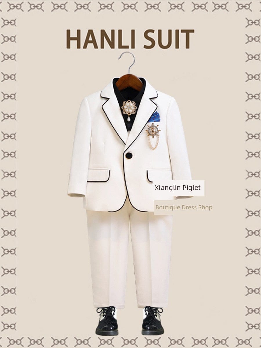 Children's British style suit for kids, featuring a handsome host costume with a tailored jacket and matching trousers.