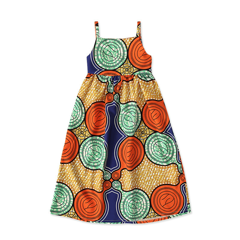 Showlu Girls' backless summer dress with elastic waist, featuring a national style design and lightweight fabric.