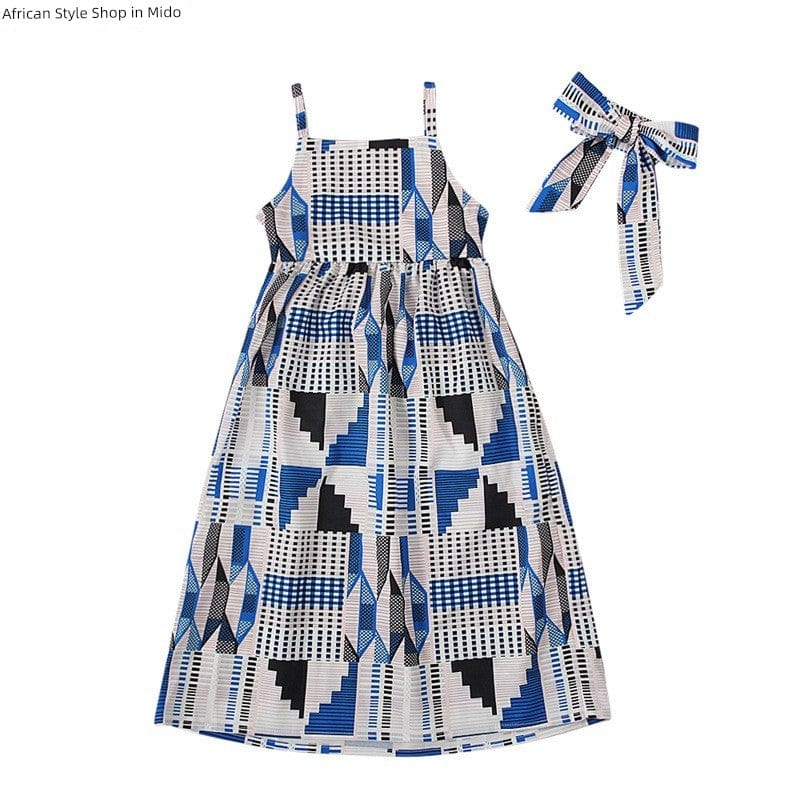 Showlu Girls National Style Backless Dress with elastic waistband, perfect for summer, featuring traditional patterns and bright colors.