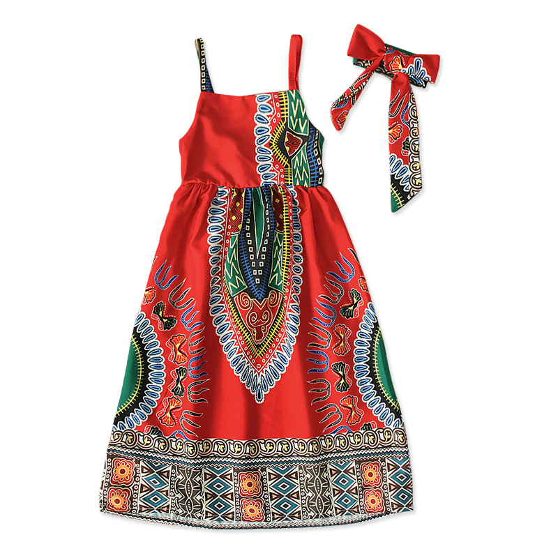 Showlu Girls National Style Backless Dress with summer elastic waistband, lightweight and colorful for children’s special occasions.