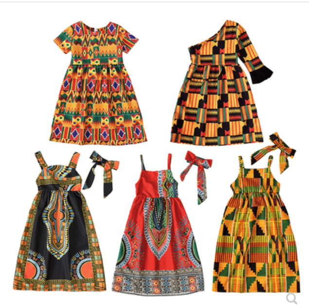 Showlu Girls National Style Backless Dress with summer elastic waist, featuring vibrant patterns and lightweight fabric.