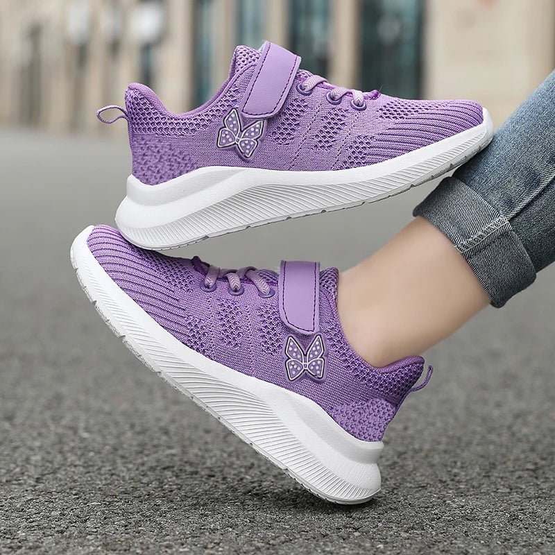 Girls' breathable mesh running shoes by Showlu Fashion, featuring anti-slip outdoor soles and stylish design for active outdoor wear.