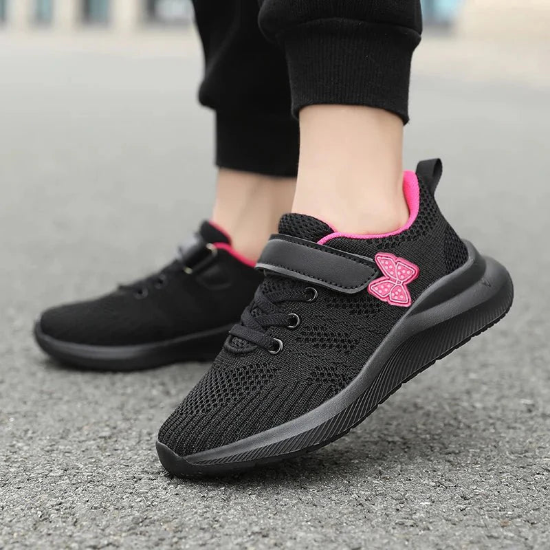 Girls' breathable mesh running shoes by Showlu Fashion, featuring anti-slip outdoor soles and stylish design for active outdoor play.