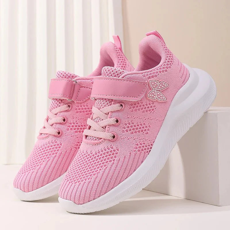 Girls' breathable mesh running shoes by Showlu Fashion, featuring anti-slip outdoor sole and stylish design for active outdoor sports.