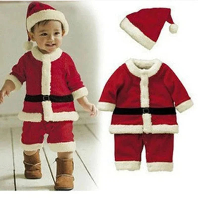 Unisex Baby Santa Claus cosplay costume by Bibihou featuring red and white toddler Christmas outfit for boys and girls.