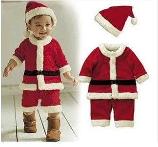 Unisex Baby Santa Claus cosplay costume by Showlu Fashion, toddler Christmas outfit with red and white Santa dress for boys and girls.