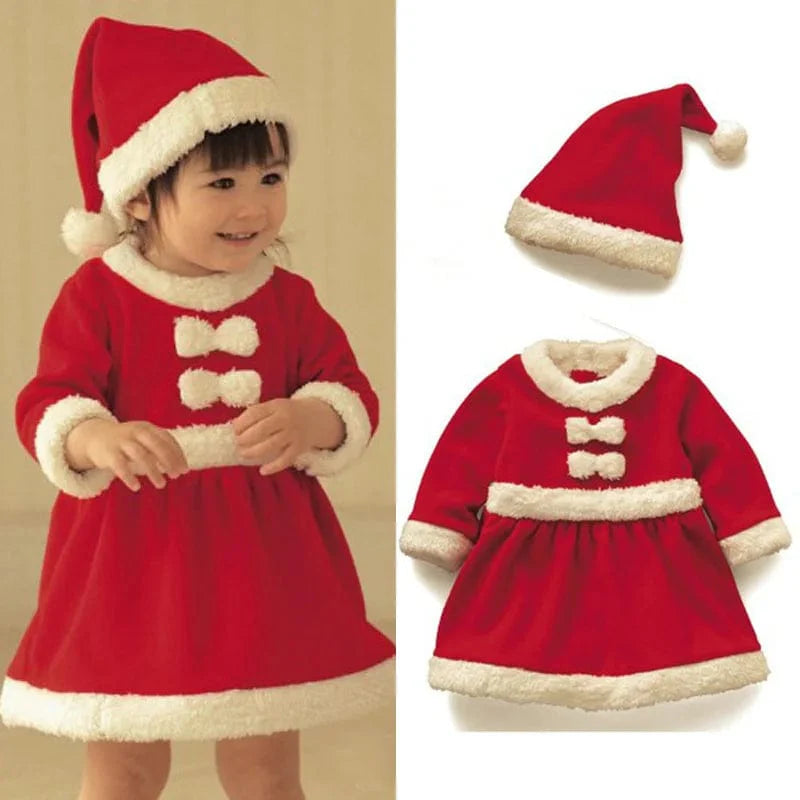Unisex Baby Santa Claus cosplay costume by Showlu Fashion, toddler Christmas set with red and white Santa suit for boys and girls.