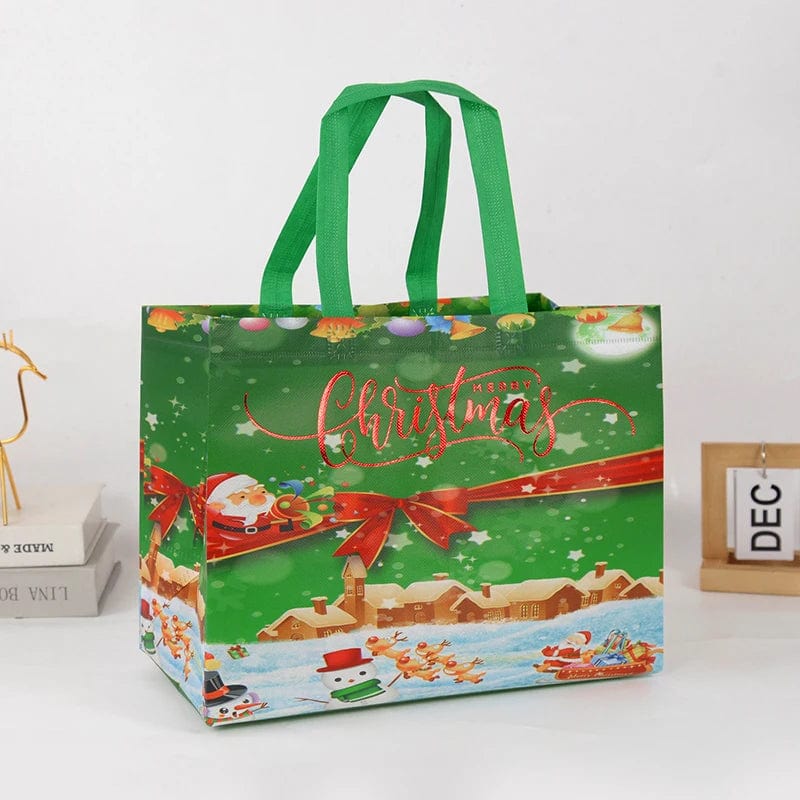 Non-woven Santa Claus Christmas gift bag with snowman design, ideal for candy packaging and holiday gift wrapping.