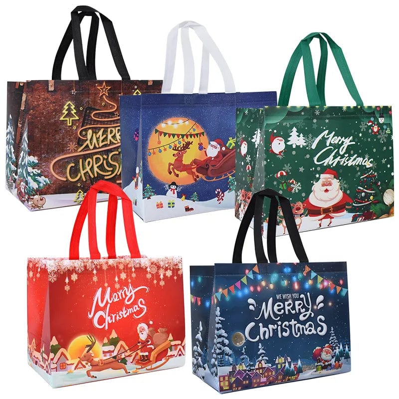 Non-woven Santa Claus Christmas gift bag with snowman design, perfect for holiday candy packaging and festive gift wrapping.