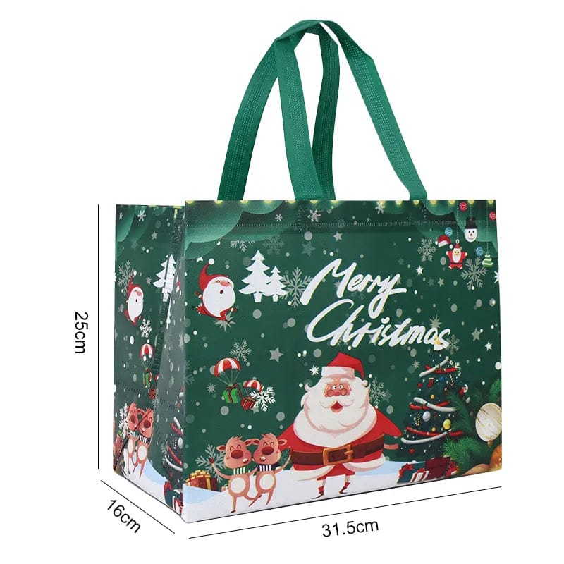 Non-woven Christmas gift bag featuring Santa Claus and snowman design, perfect for holiday candy packaging and festive decor.