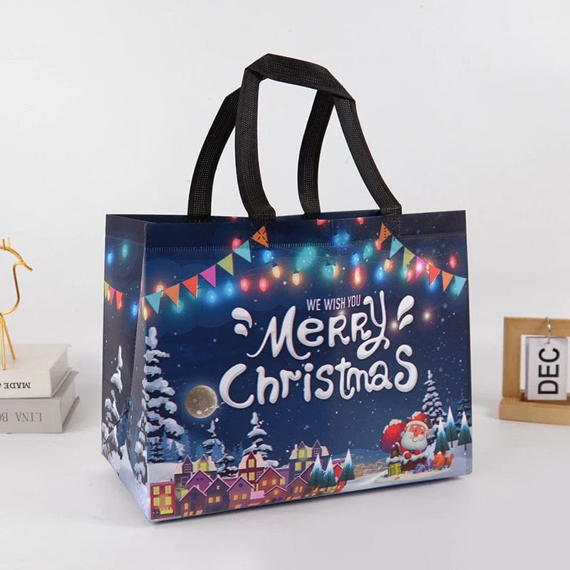 Showlu Fashion Store ZQNYCY Christmas gift bag featuring Santa Claus and snowman design, ideal for holiday candy packaging and decorations.