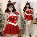 Showlu Fashion women's Christmas red uniform dress with elk battle design, festive holiday themed robe for women.