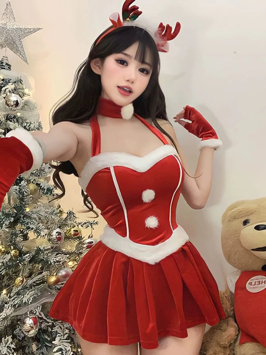 Showlu Fashion women's Christmas red elk battle robe dress featuring festive holiday design and comfortable fit.