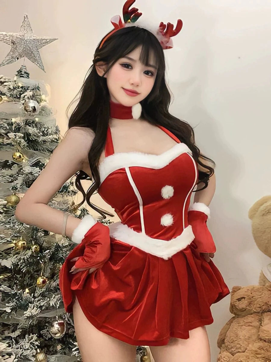 Red Christmas women's elk battle robe dress by Showlu Fashion, featuring festive holiday-themed design and comfortable fit.