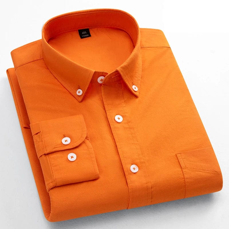 SHOWLU FASHION men's Oxford cotton long-sleeve casual shirt with slim fit, solid color, single pocket, ideal for office and casual wear