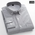 Men's slim fit Oxford cotton casual shirt with long sleeves, solid color, single pocket, suitable for office and everyday wear.