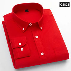 Classic fit fasion 100%Cotton long - sleeve shirt for men single pocket slim fit Casual top soft Oxford solid color office clothes - SHOWLU FASHION STORE