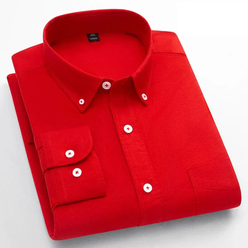 Showlu Fashion Store men's slim fit oxford cotton long-sleeve casual shirt with single pocket in solid color, ideal for office wear