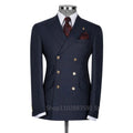 Showlu men's slim fit blue peak lapel suit blazer made of cotton wool, ideal for formal weddings and business attire.