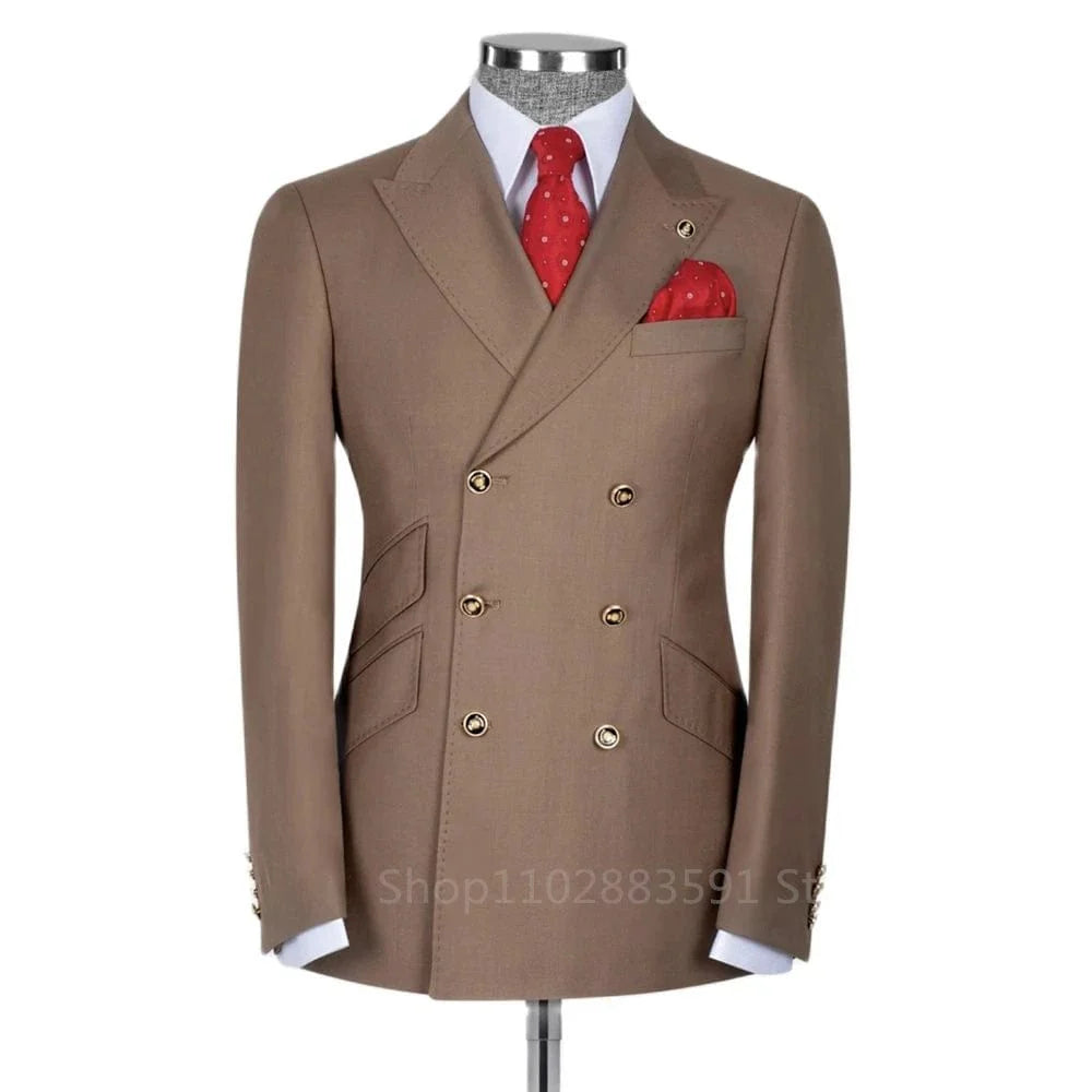 Showlu men's slim fit blue peak lapel tuxedo blazer made of cotton wool, ideal for formal weddings and business occasions.