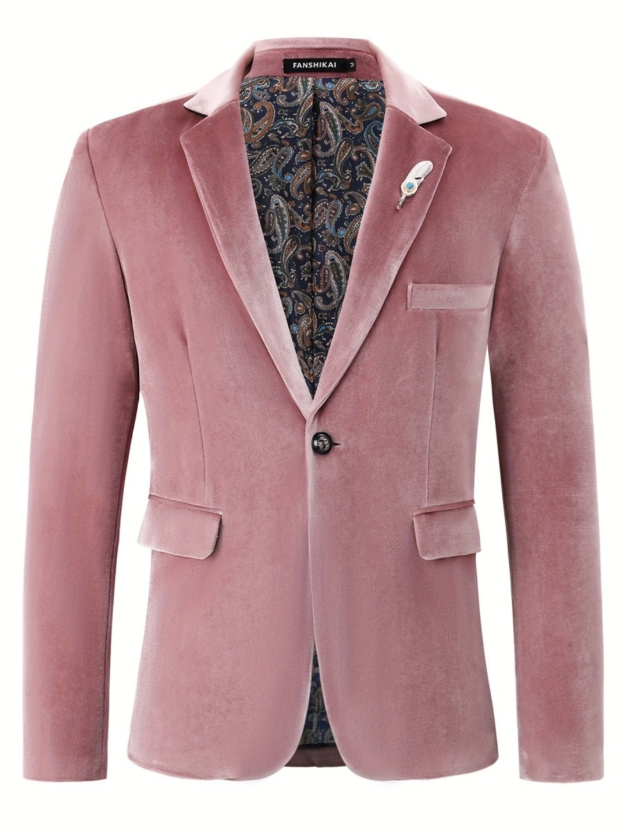 SHOWLU FASHION men's loose fit lapel suit jacket in solid polyester with one-button detail, soft stretch fabric, perfect for casual or business wear.