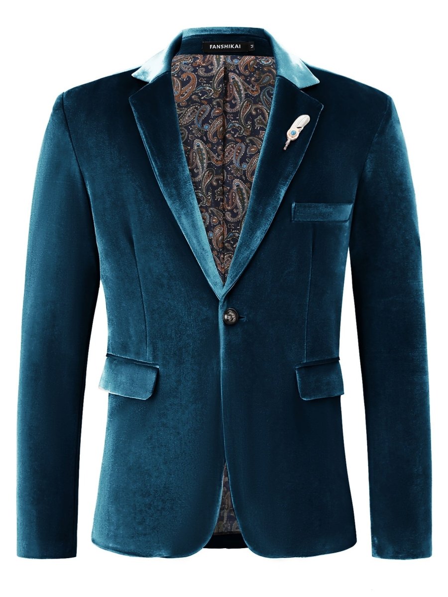 SHOWLU FASHION men's loose fit lapel suit jacket with one button, soft stretch polyester fabric, ideal for casual or business wear.