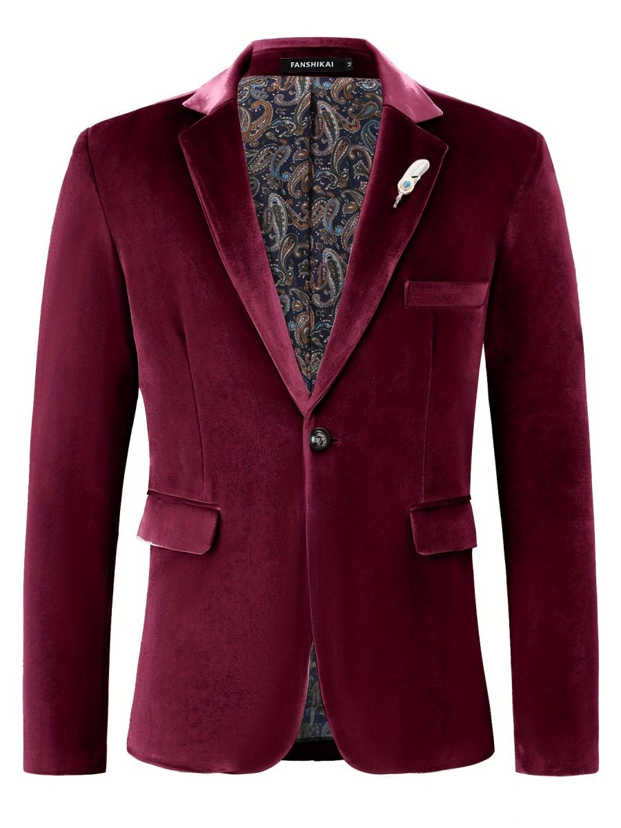 SHOWLU FASHION men's loose fit lapel suit jacket with one button, soft stretch polyester fabric, ideal for casual or business wear.