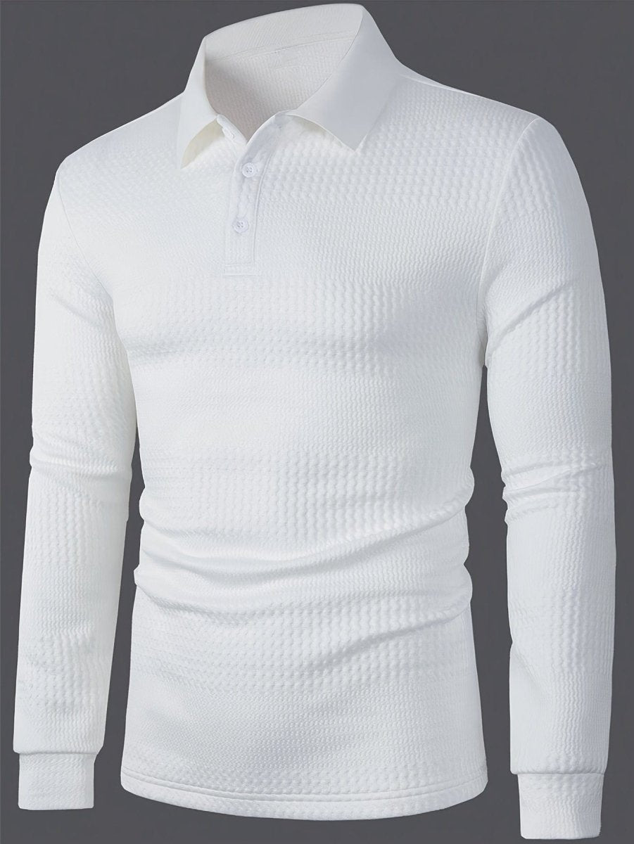 SHOWLU men's cotton Henley shirt with long sleeves, knit collar, soft textured fabric, ideal for casual and business wear in fall and winter.