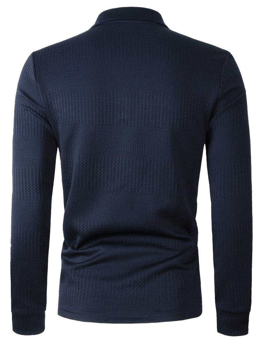 Men's SHOWLU Cotton Henley shirt with long sleeves, knit texture, lapel collar, casual and comfortable for fall and winter wear.