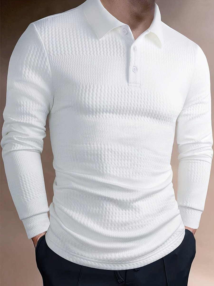 SHOWLU men's cotton Henley shirt with long sleeves, knit fabric, lapel collar, suitable for casual and business wear in fall and winter.
