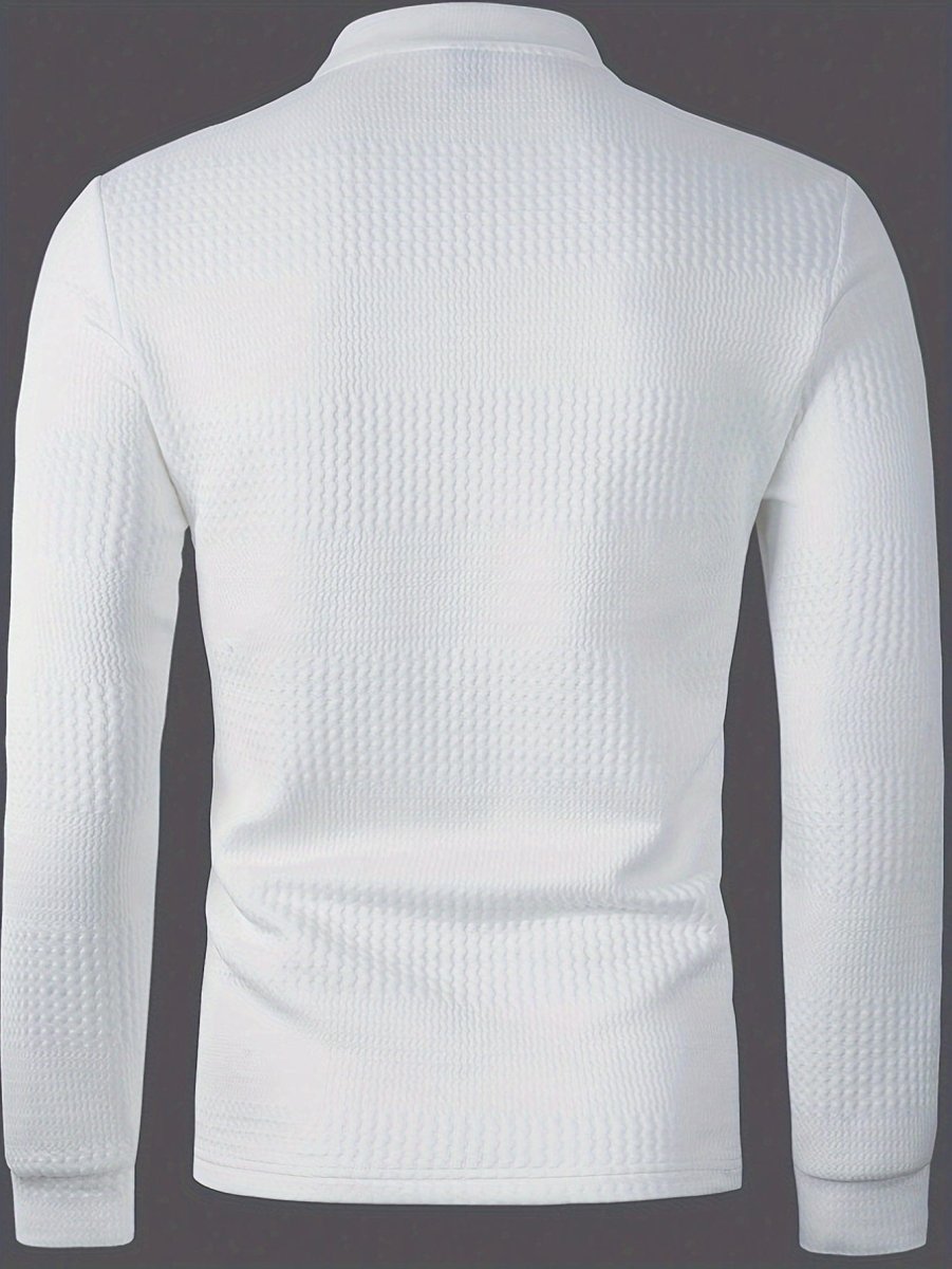Men's SHOWLU cotton Henley shirt with long sleeves, knit texture, lapel collar, ideal for casual or business fall and winter wear.