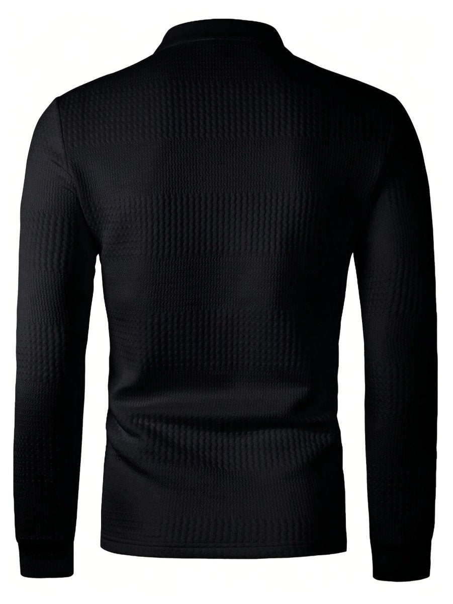 Men's SHOWLU cotton Henley shirt with long sleeves, knit lapel collar, soft textured fabric, ideal for casual or business wear.