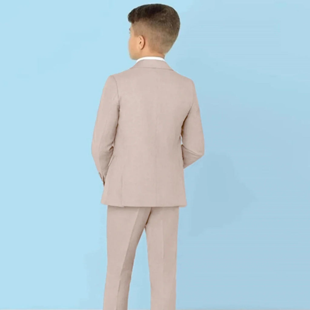 Showlu Boys 3-piece slim fit formal suit with paisley tuxedo blazer, vest, and pants, perfect for kids' parties and special occasions.