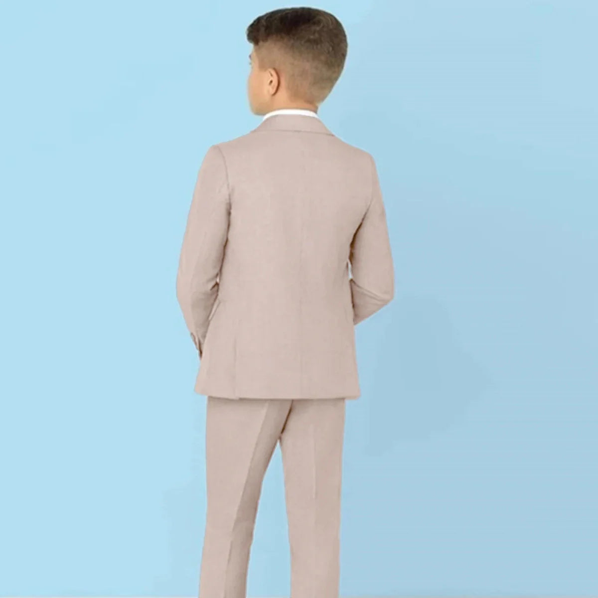 Showlu Boys 3-piece slim fit formal suit with paisley tuxedo blazer, vest, and pants, perfect for kids' parties and special occasions.