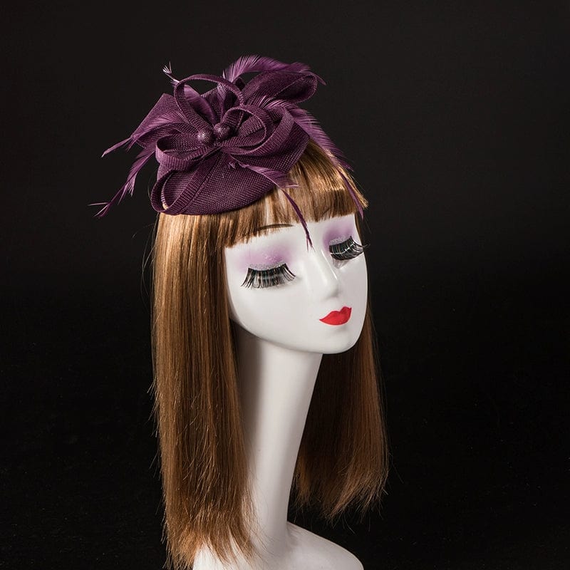Vintage linen topper hat with floral design, elegant wedding headwear for brides, showcasing classic bridal fashion by Showlu Fashion.