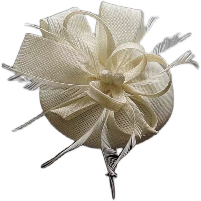 Vintage linen topper hat with floral design, elegant wedding headwear for brides by Showlu Fashion.