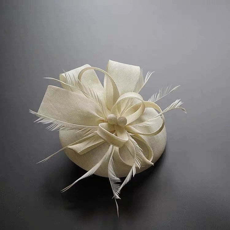 Vintage linen topper hat by Showlu Fashion, elegant floral wedding headwear for brides with classic, timeless style.